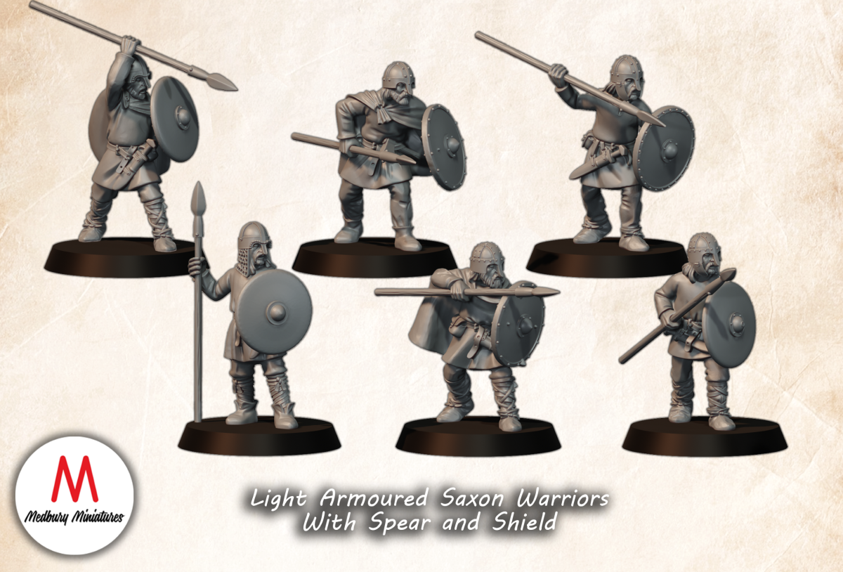 light armoured saxon warriors with spear and shield